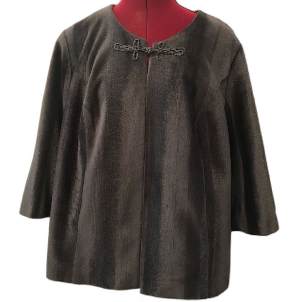 JH Collectibles Women’s Plus Size 1X Gray Faux Fur 3/4 Sleeve Pockets Open Front